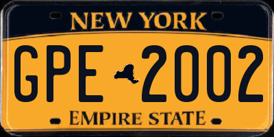 NY license plate GPE2002