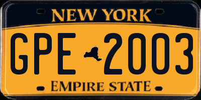 NY license plate GPE2003