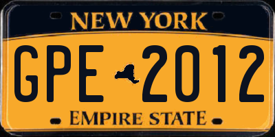 NY license plate GPE2012