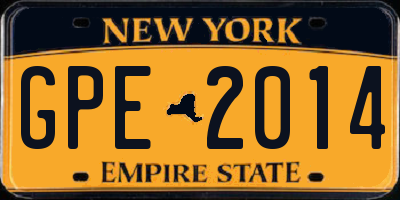 NY license plate GPE2014