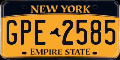 NY license plate GPE2585
