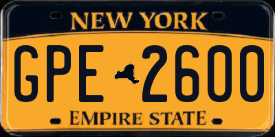 NY license plate GPE2600