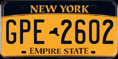 NY license plate GPE2602