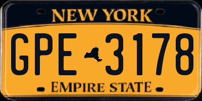 NY license plate GPE3178