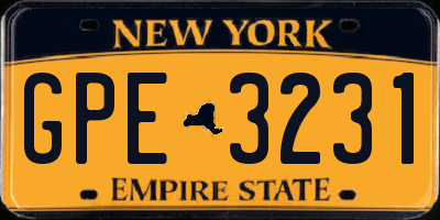 NY license plate GPE3231