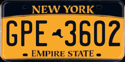 NY license plate GPE3602