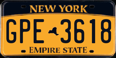 NY license plate GPE3618