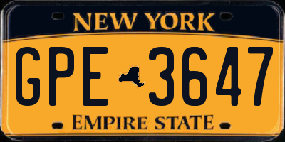 NY license plate GPE3647