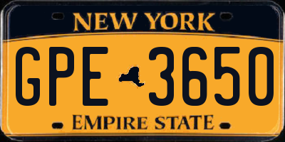 NY license plate GPE3650