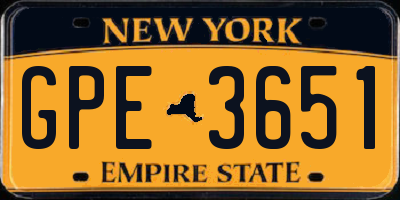 NY license plate GPE3651