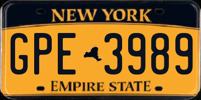 NY license plate GPE3989
