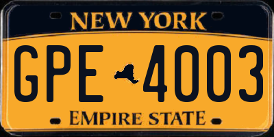 NY license plate GPE4003