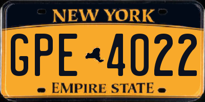 NY license plate GPE4022