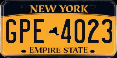 NY license plate GPE4023