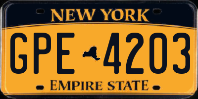 NY license plate GPE4203