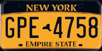 NY license plate GPE4758