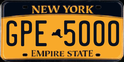 NY license plate GPE5000
