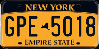 NY license plate GPE5018