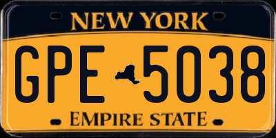 NY license plate GPE5038