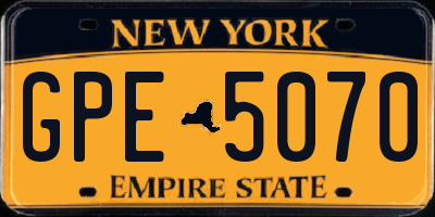 NY license plate GPE5070