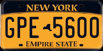 NY license plate GPE5600