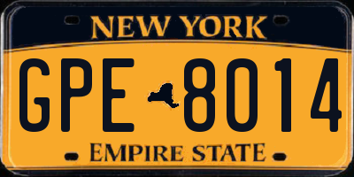 NY license plate GPE8014