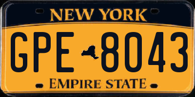 NY license plate GPE8043