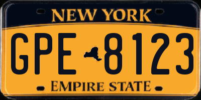 NY license plate GPE8123