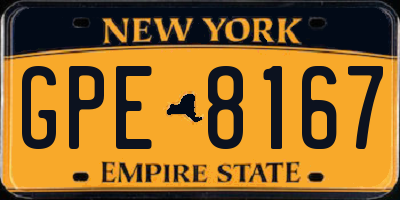 NY license plate GPE8167