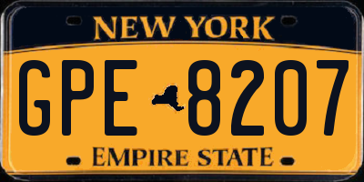 NY license plate GPE8207