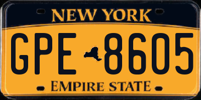 NY license plate GPE8605
