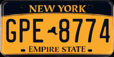 NY license plate GPE8774