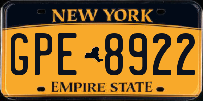 NY license plate GPE8922