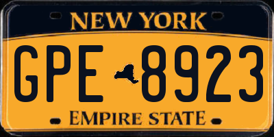 NY license plate GPE8923