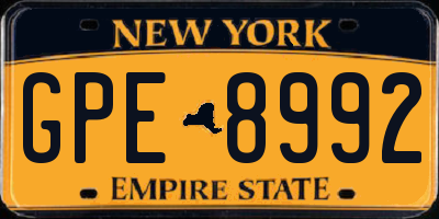 NY license plate GPE8992
