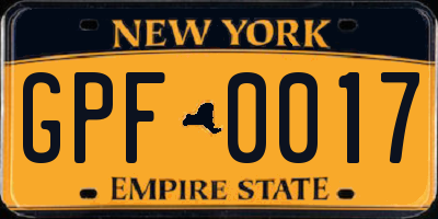 NY license plate GPF0017