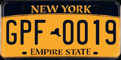 NY license plate GPF0019