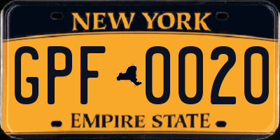 NY license plate GPF0020
