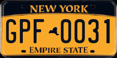 NY license plate GPF0031