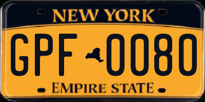 NY license plate GPF0080