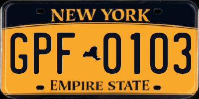 NY license plate GPF0103