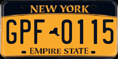 NY license plate GPF0115