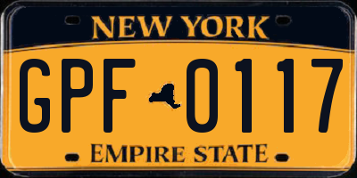 NY license plate GPF0117