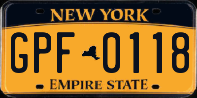 NY license plate GPF0118