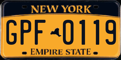 NY license plate GPF0119
