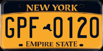 NY license plate GPF0120