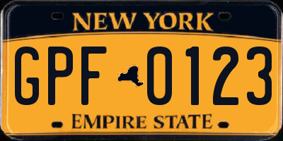 NY license plate GPF0123