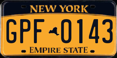 NY license plate GPF0143
