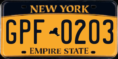 NY license plate GPF0203