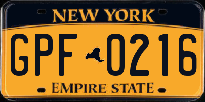NY license plate GPF0216